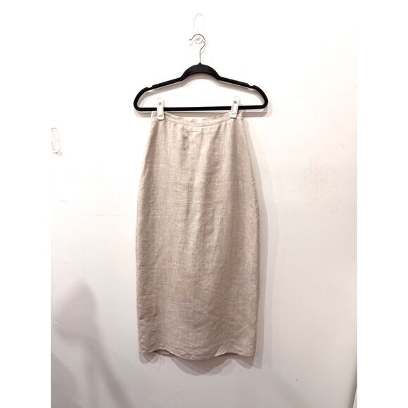 Dissh 100% Linen High Waisted Back Vent Maxi Skirt Beige Women's Size 4 - Picture 2 of 5